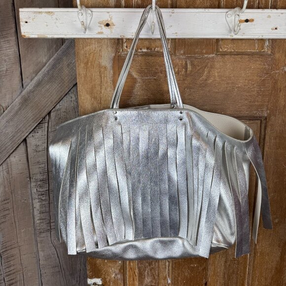 Steve Madden Silver Fringe Tote Bag - Picture 11 of 14